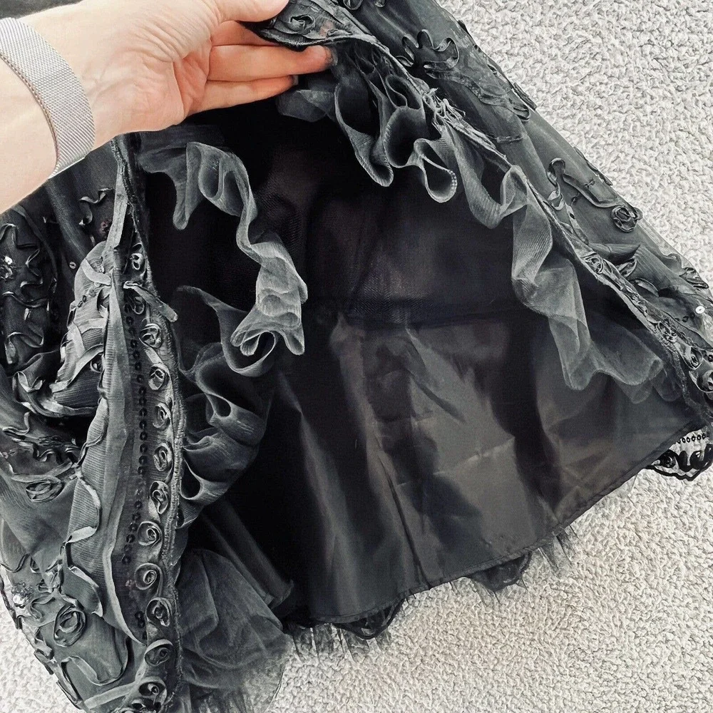 Gunne Sax Dress Black Fitted Satin Corset Strapless Puff Goth AboveKnee - Picture 3 of 15